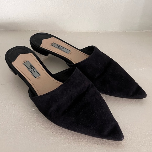 Prada Black Suede Mules Size 38 1/2 - Picture 1 of 9